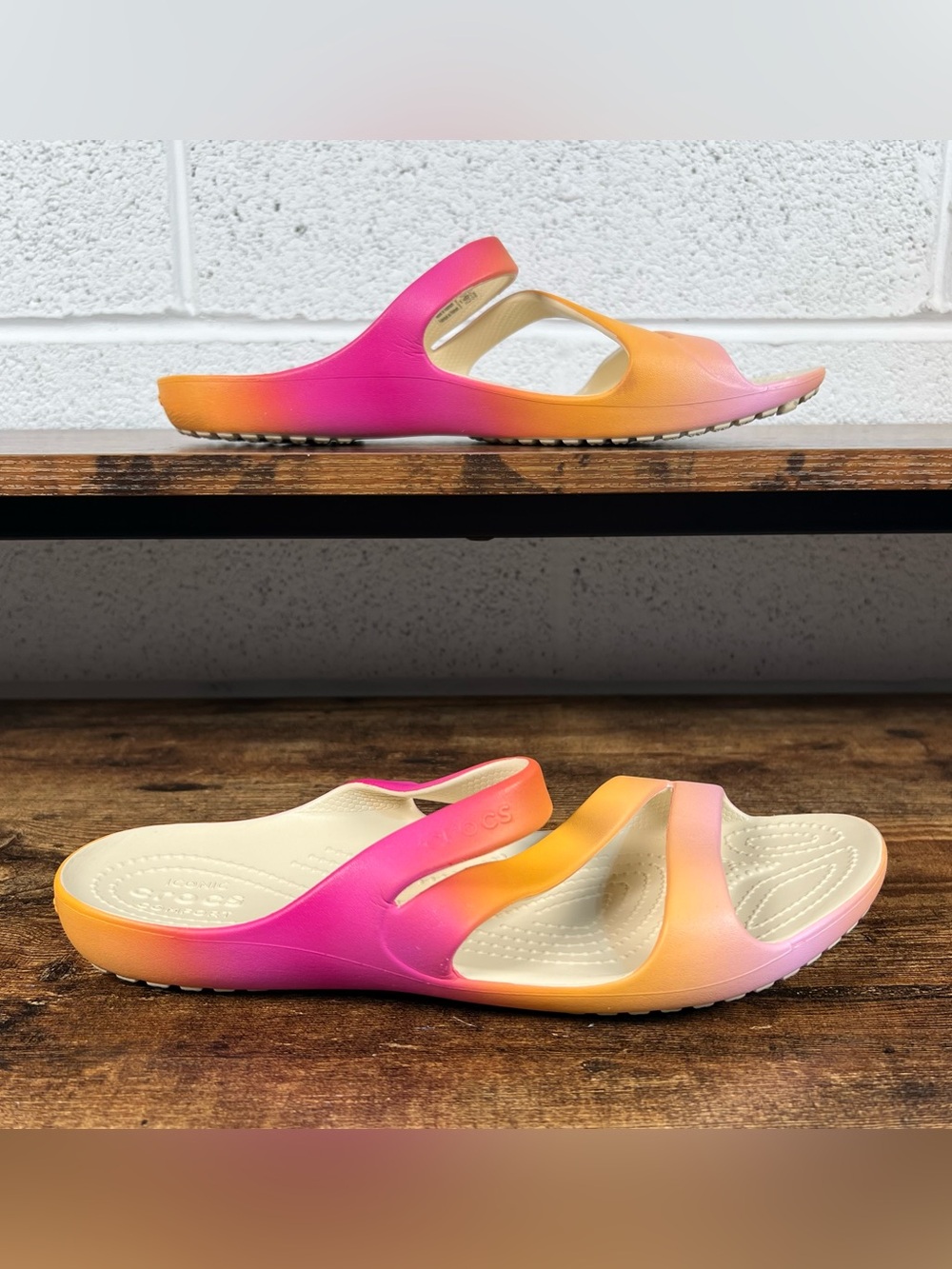 Crocs Sandals Kadee II Pink Orange Ombre Slip On Rubber Casual Women's 9